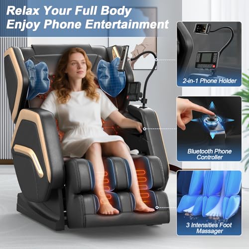 Zero Gravity Full Body Massage Chair with 10 Rollers, Airbags, Heating, Bluetooth Speaker F908