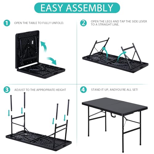 Portable 4 Foot Plastic Folding Table, Indoor Outdoor Heavy Duty, White Y15191