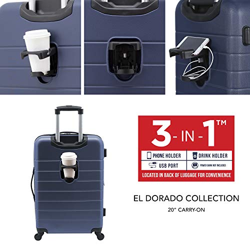 Smart Luggage Set with Cup Holder and USB Port, 20-Inch Carry-On D90568