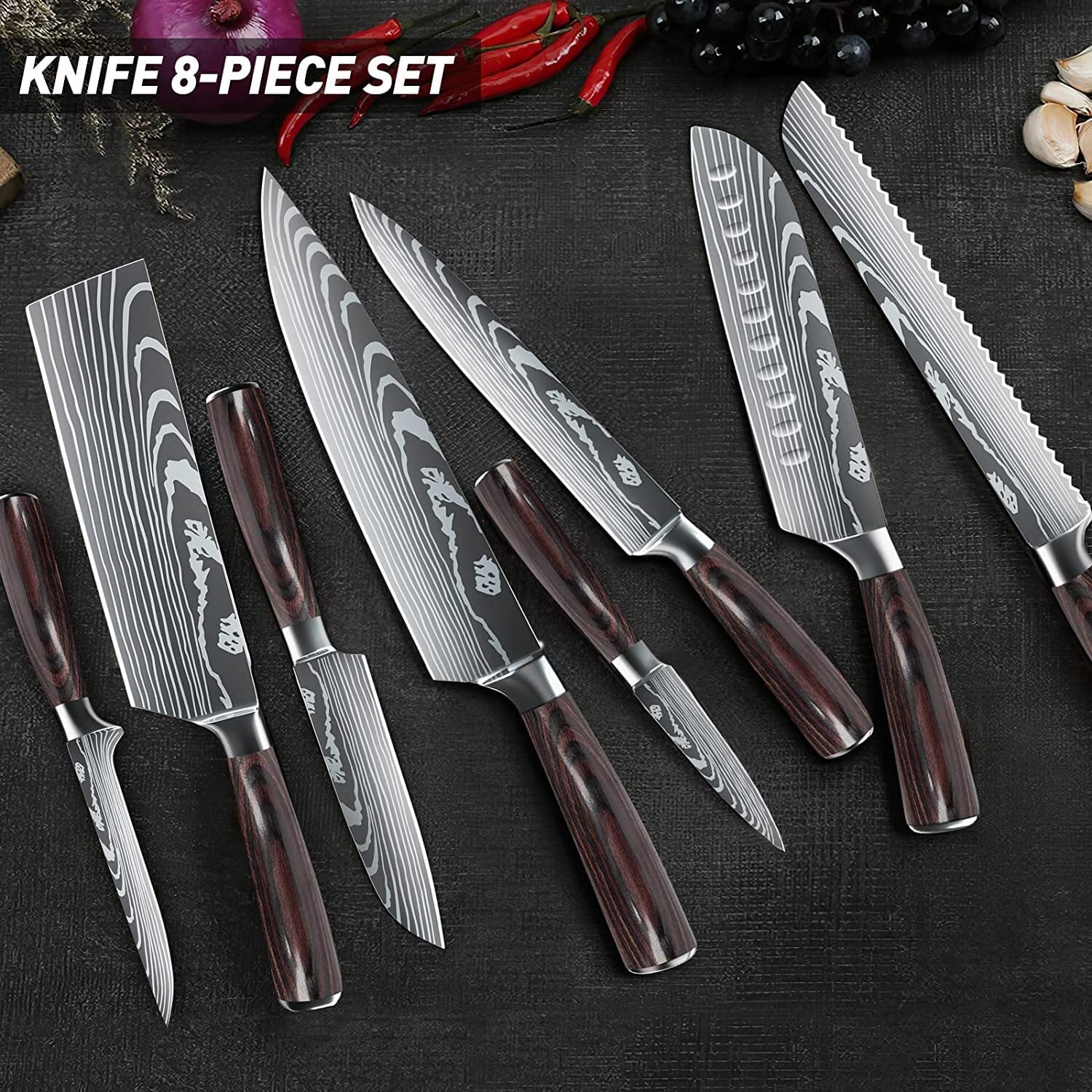 8 Piece Kitchen Chef Knife Set, 3.5-8 Inch, 440A Stainless Steel O36167