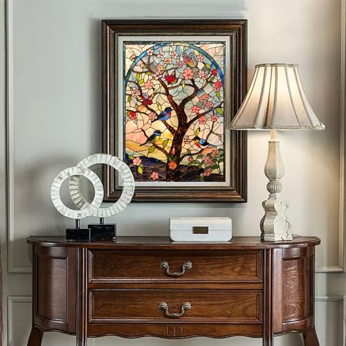Diamond Painting Kits for Adults - Colorful Tulip with Glass Art - DIY Round Full Drill 5D Diamond Art for Home Wall Decor N21162