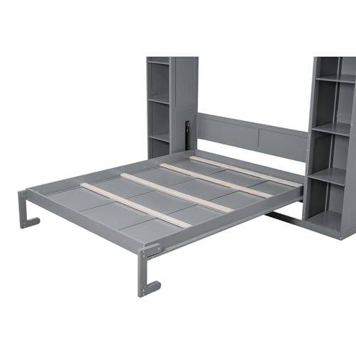 Queen Size Murphy Bed with Cabinet and LED Lights M1232