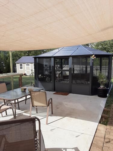 10 x 10 ft Hardtop Gazebo with Netting and Curtains, Galvanized Steel Roof for Patio K80436