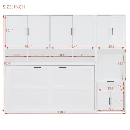 Twin Murphy Bed with Closet, Drawers & Desk, White Q211