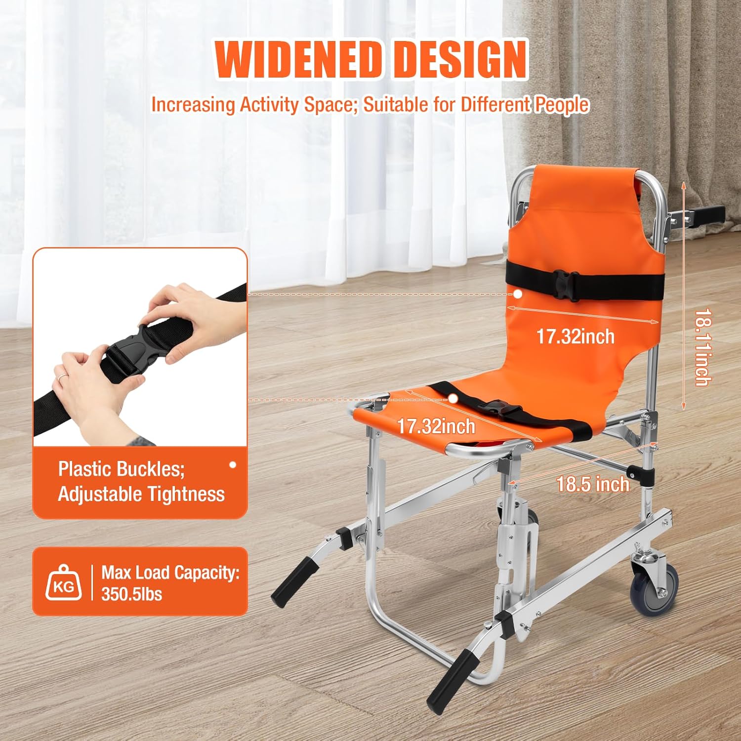 Stair Chair 2-Wheel Orange Foldable Transport Wheelchair for Hospitals M6639