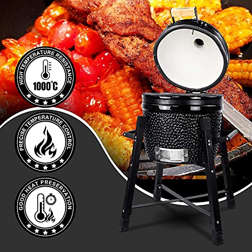 Ceramic Kamado Charcoal BBQ Grill and Smoker, 15 Inch with Tall Stand Z263