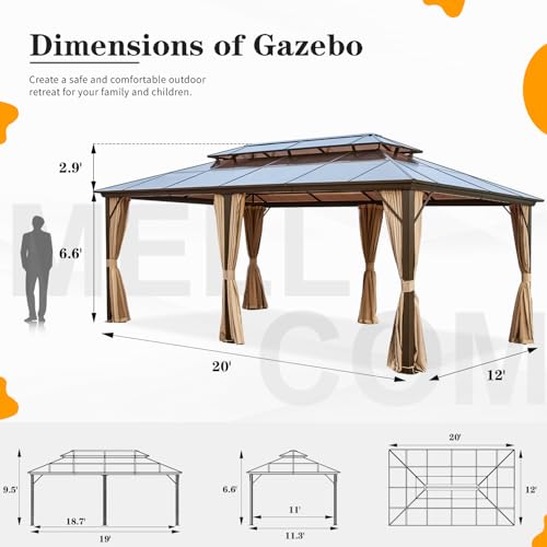 10x13 Hardtop Gazebo with Polycarbonate Double Roof, Aluminum Frame, Curtains and Netting S2701