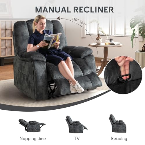 Manual Recliner Chair with Massage and Heat for Adults, Brown O26736