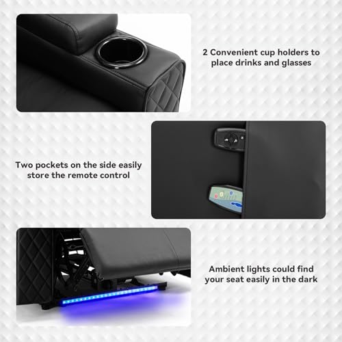 Power Recliner Chair PU Leather Electric Massage with Cup Holders and LED Lighting S66153