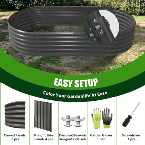 Galvanized Raised Garden Bed Oval Metal Planter Box for Vegetables Flowers U63502