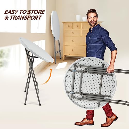 Folding Round Table Bar Height, HDPE with Gray Metal Finish, Black M940225