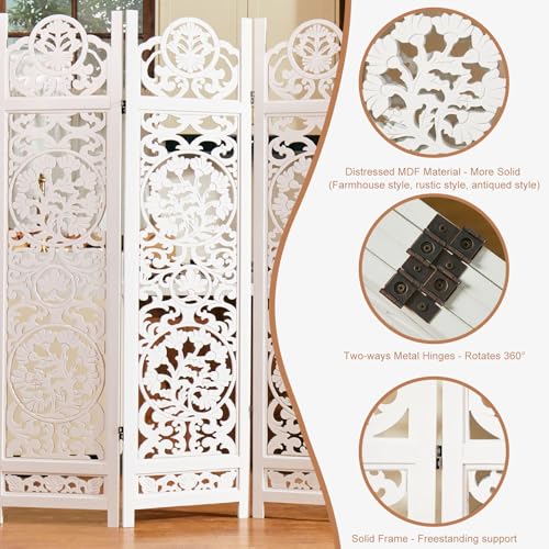 Wood Carved Room Divider 4 Panel Folding Partition Screen X503933