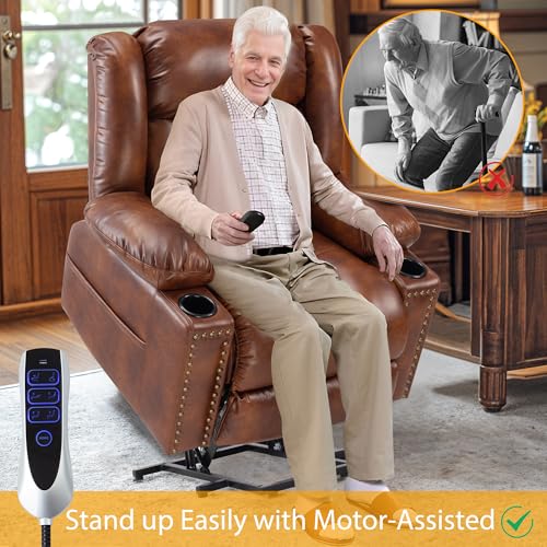 Large Power Lift Recliner Chair for Elderly with Heat and Massage, USB Port, Dark Brown O650