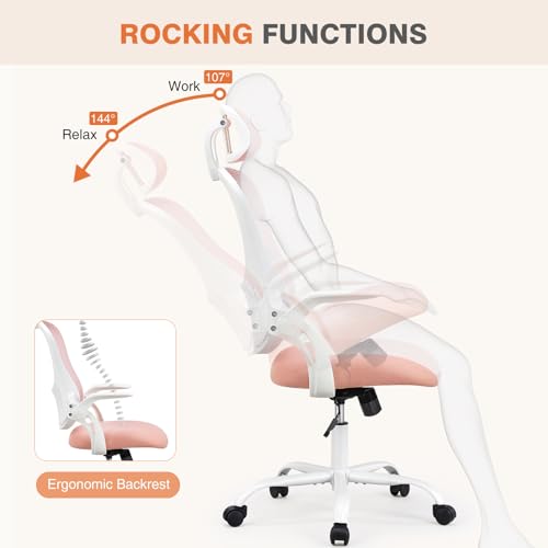 Ergonomic High-Back Mesh Rolling Desk Chair with Adjustable Headrest, Pink S9181