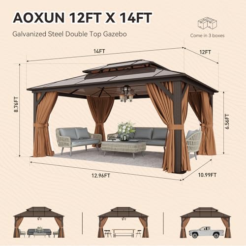 12x16 Hardtop Gazebo with Netting and Curtains for Patio K27275