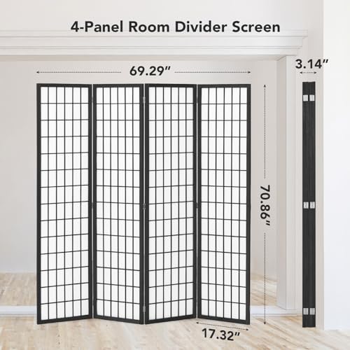 6 Panel Folding Room Divider, Japanese Shoji Screen, 5.9 Ft, Natural T81976