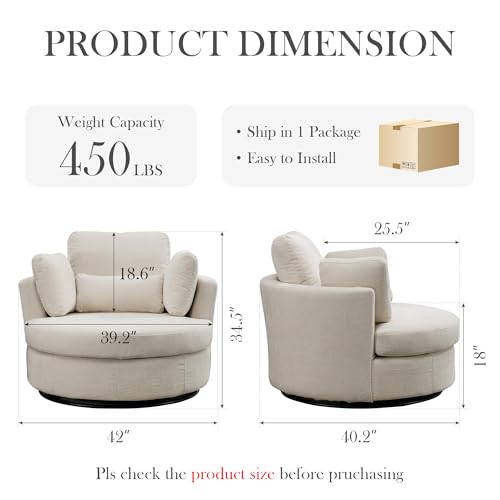 Oversized Swivel Barrel Chair with Ottoman, Chenille, Beige M813
