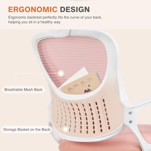 Ergonomic High-Back Mesh Rolling Desk Chair with Adjustable Headrest, Pink S9181