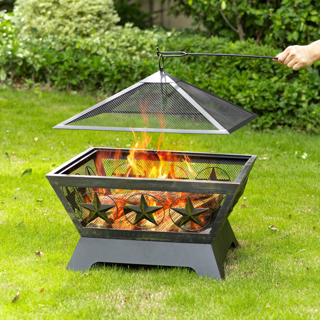 Outdoor Wood Burning Fire Pit 24in with Spark Screen Lid K6441