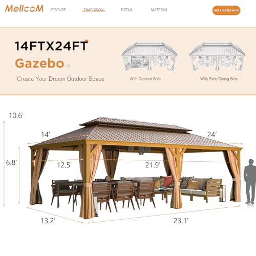 12x16 ft Hardtop Gazebo with Double Roof, Curtains and Netting T94173