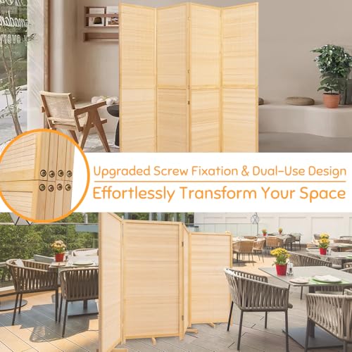 Bamboo Room Divider Folding Privacy Screen, 4 Panel, Beige N84000