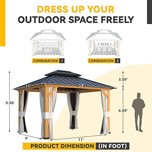 12x20 ft Hardtop Gazebo Double Roof Galvanized Steel Canopy Outdoor Aluminum Frame with Netting and Curtains X191579
