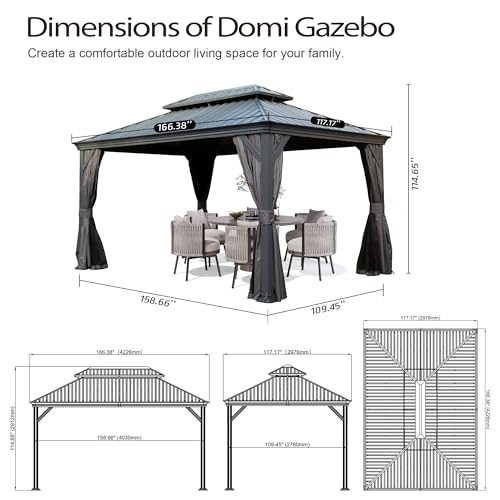 10 x 10 ft Hardtop Gazebo with Netting and Curtains, Galvanized Steel Roof for Patio K80436