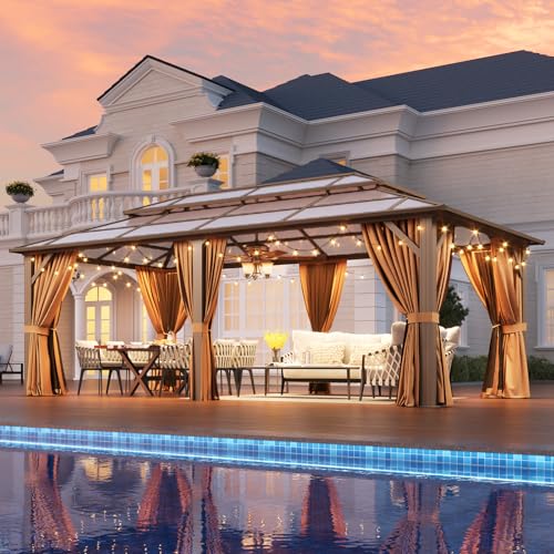 12x16 Hardtop Gazebo with Netting and Curtains for Patio K27275
