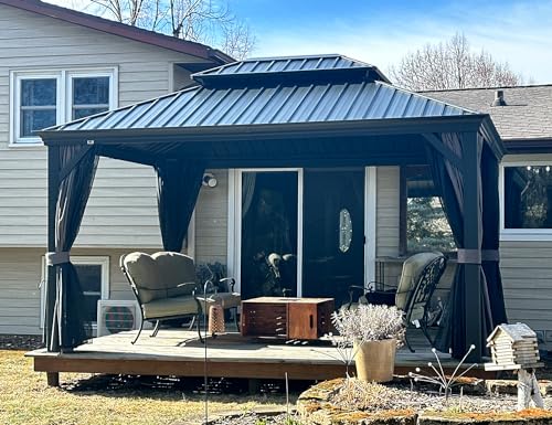 10' x 14' Permanent Hardtop Gazebo with Galvanized Steel Double Roof, Curtains and Netting Included M871