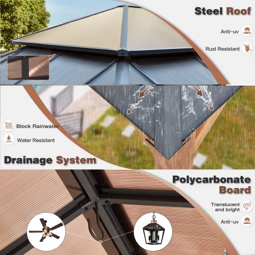 12x20 ft Hardtop Gazebo Double Roof Galvanized Steel Canopy Outdoor Aluminum Frame with Netting and Curtains X191579