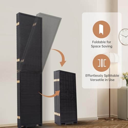 Bamboo Room Divider 4 Panel Freestanding Folding Privacy Screen T33053