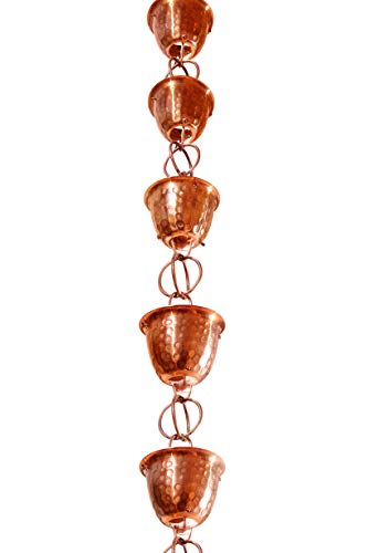Copper Hammered Cup Rain Chain for Gutters, 8.5 Feet F96209