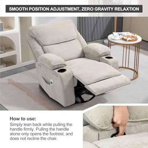 Massage Recliner Chair with Heat, Swivel Rocking, Cup Holders L468
