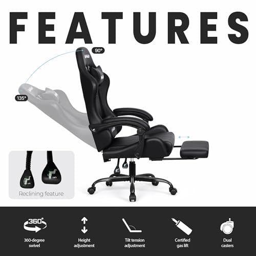 Gaming Chair with Footrest Lumbar Support High Back Recliner Ergonomic Leather L124