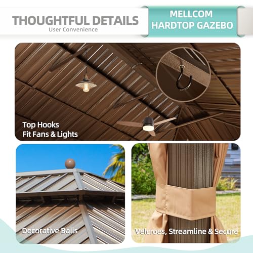 12x16 ft Hardtop Gazebo with Double Roof, Curtains and Netting T94173