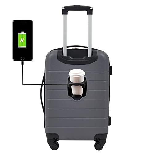 Smart Luggage Set with Cup Holder and USB Port, 20-Inch Carry-On D90568