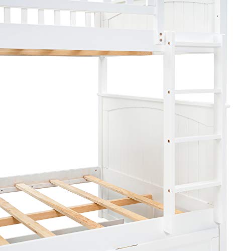 Twin Over Full Bunk Bed with Slide and Stairs for Kids I642