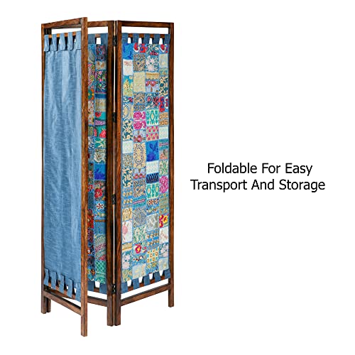 4 Panel Folding Wood Room Divider, Antique Brown, 72 x 80 P209