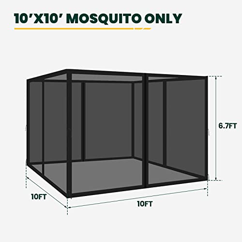 10x10 Gazebo Replacement Mosquito Netting, 4-Panel Sidewall with Zippers D424