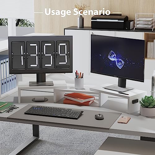 Dual Monitor Stand Riser with Smartphone Holder, Adjustable Wooden Desk Organizer B984
