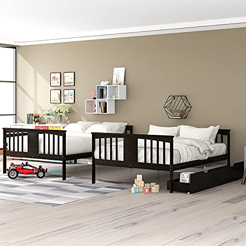 Twin Over Full Bunk Bed with Slide and Stairs for Kids I642