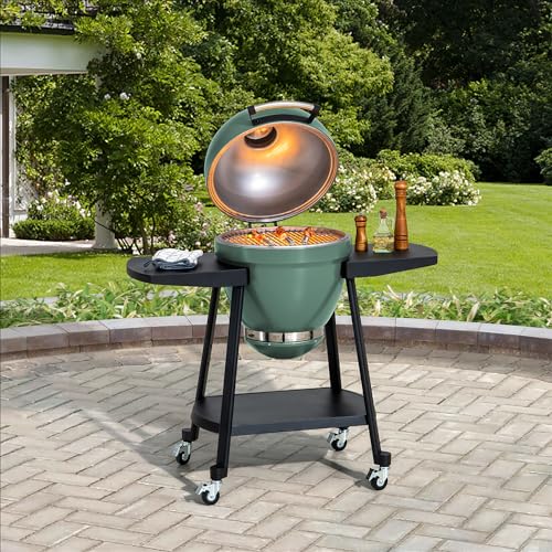 Charcoal Kamado Grill with Pizza Stone and Wheels Y970299