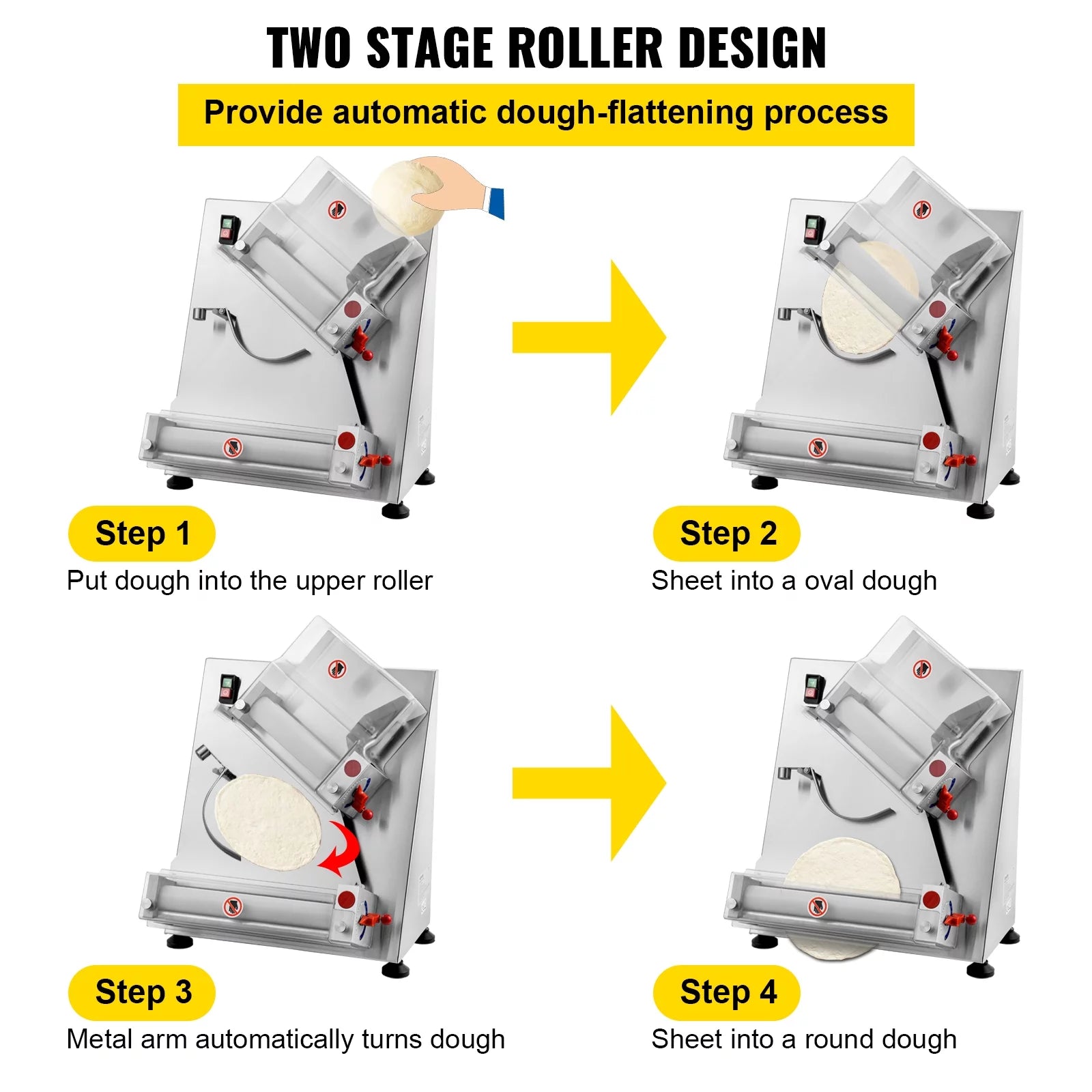 Electric Dough Sheeter Pizza Roller Stainless Steel 12'' O699