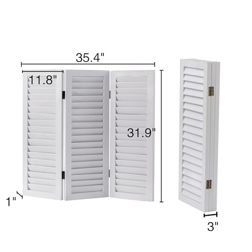 Wood Short Room Divider 3 Panel, 2.6 Ft Tall Folding Partition, White Freestanding Wall for Home Office O18628
