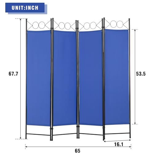 4 Panel Room Divider 6FT Steel Frame Folding Privacy Screen G872592