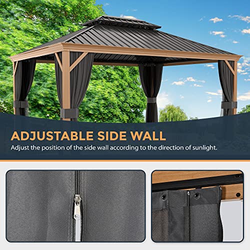 10 x 12 ft Hardtop Gazebo with Netting and Curtains for Patio, Deck, Backyard X60892