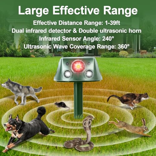 Solar Animal Repeller 360° Ultrasonic with Motion Sensor & LED Flashing Y2261