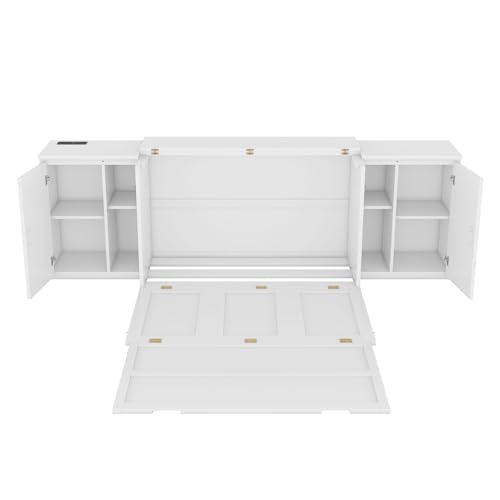 Murphy Bed Chest with Shelves and USB Ports, Foldable Wood Frame Y56482