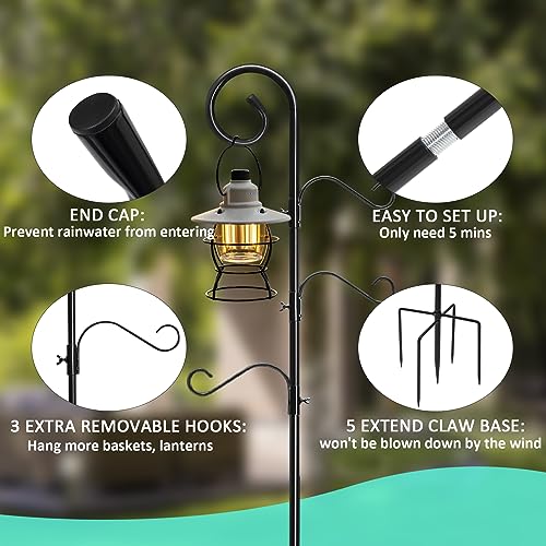 76 Inch Shepherds Hooks for Outdoor, 2 Pack with 4 Hooks, Garden Pole for Hanging Plant Baskets A3952