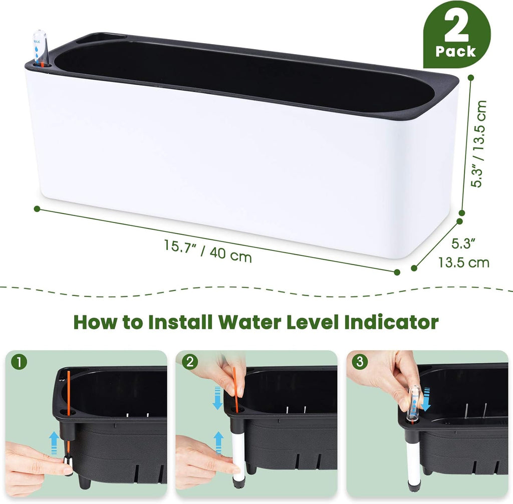 Self-Watering Rectangular Planters for Indoor Plants, 2-Pack D42200